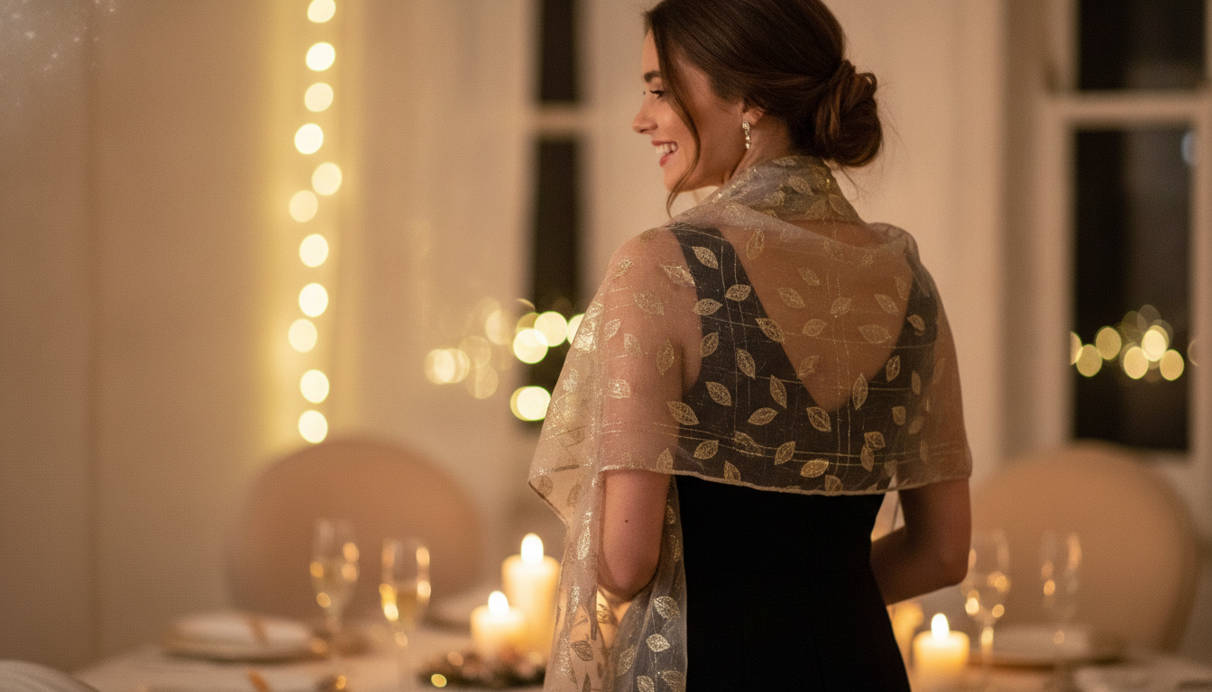 Gold Glitter Scarf Styling: Party Shine That Stays Put